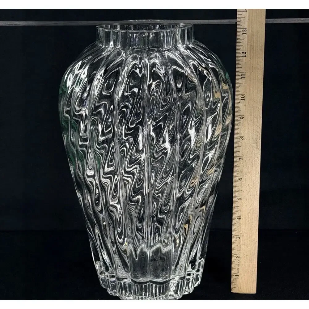 Vintage Tiffany & Co. 13 1/4” Oriental Flower Vase Clear Large Glass Optic Swirl